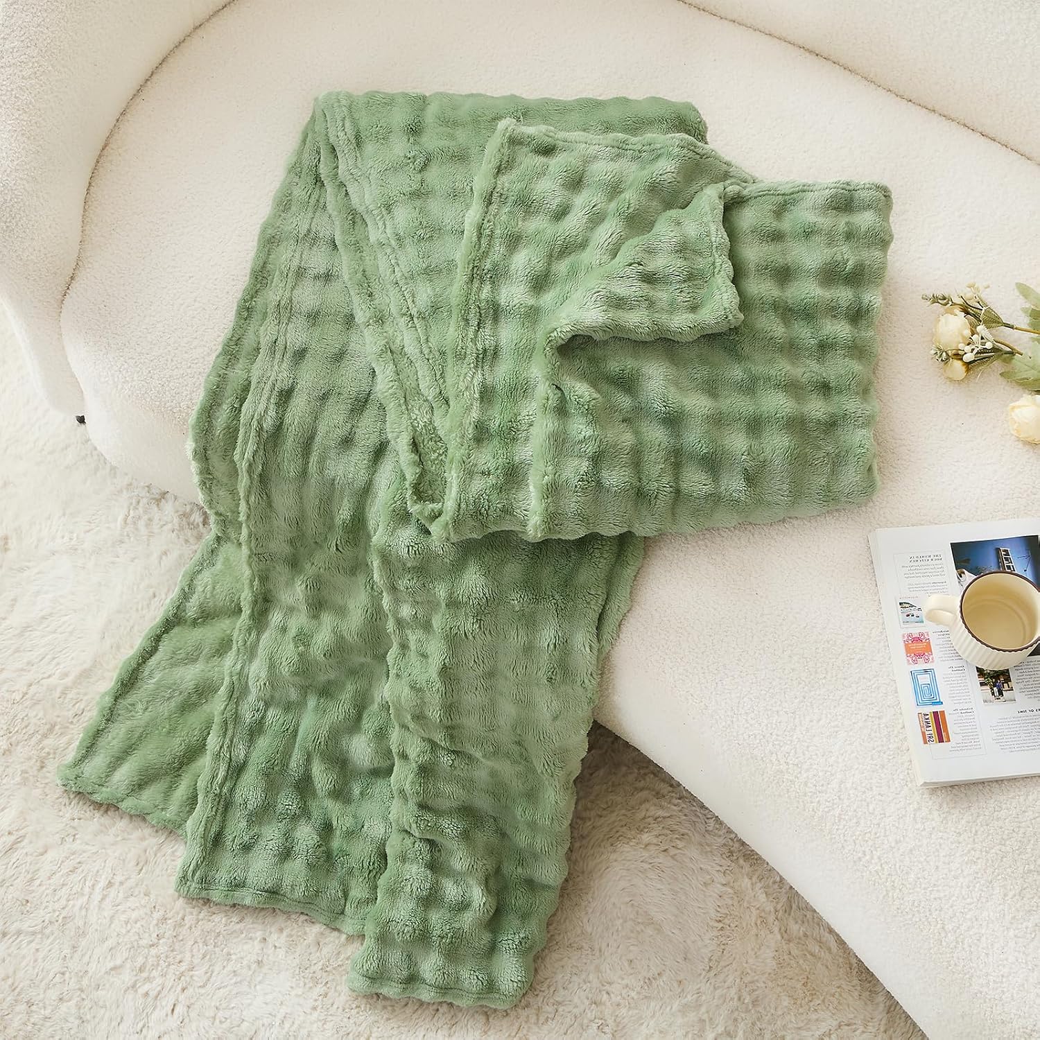 Sage Green Bubble Fleece Blank - Christmas Throw Blanket 评论和价格