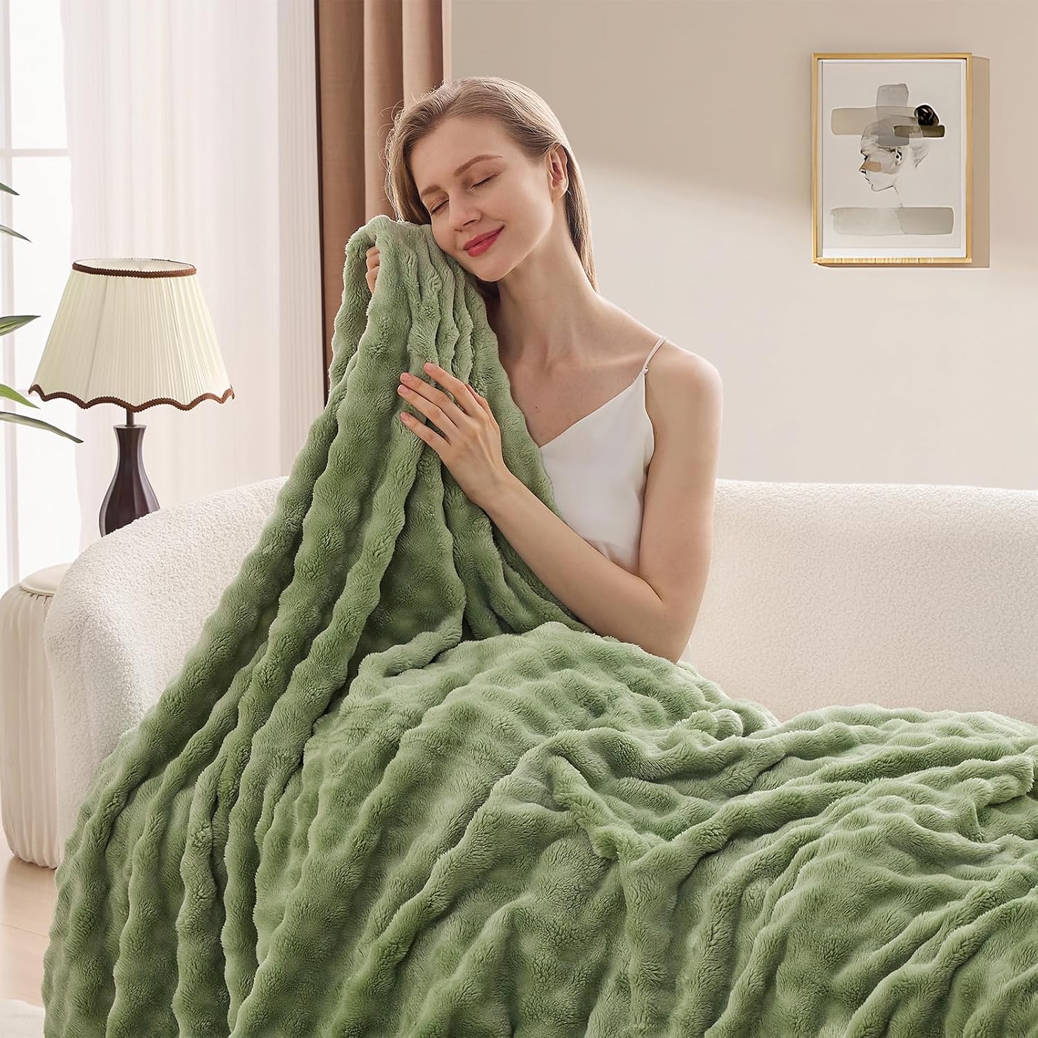 Sage Green Bubble Fleece Blank - Christmas Throw Blanket 评论和价格