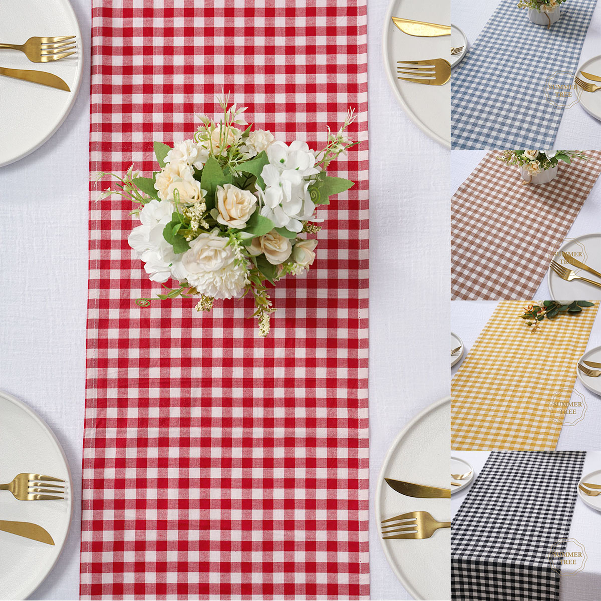 Rustic Plaid Cotton Table Runn - Christmas Table Runner 评论和价格