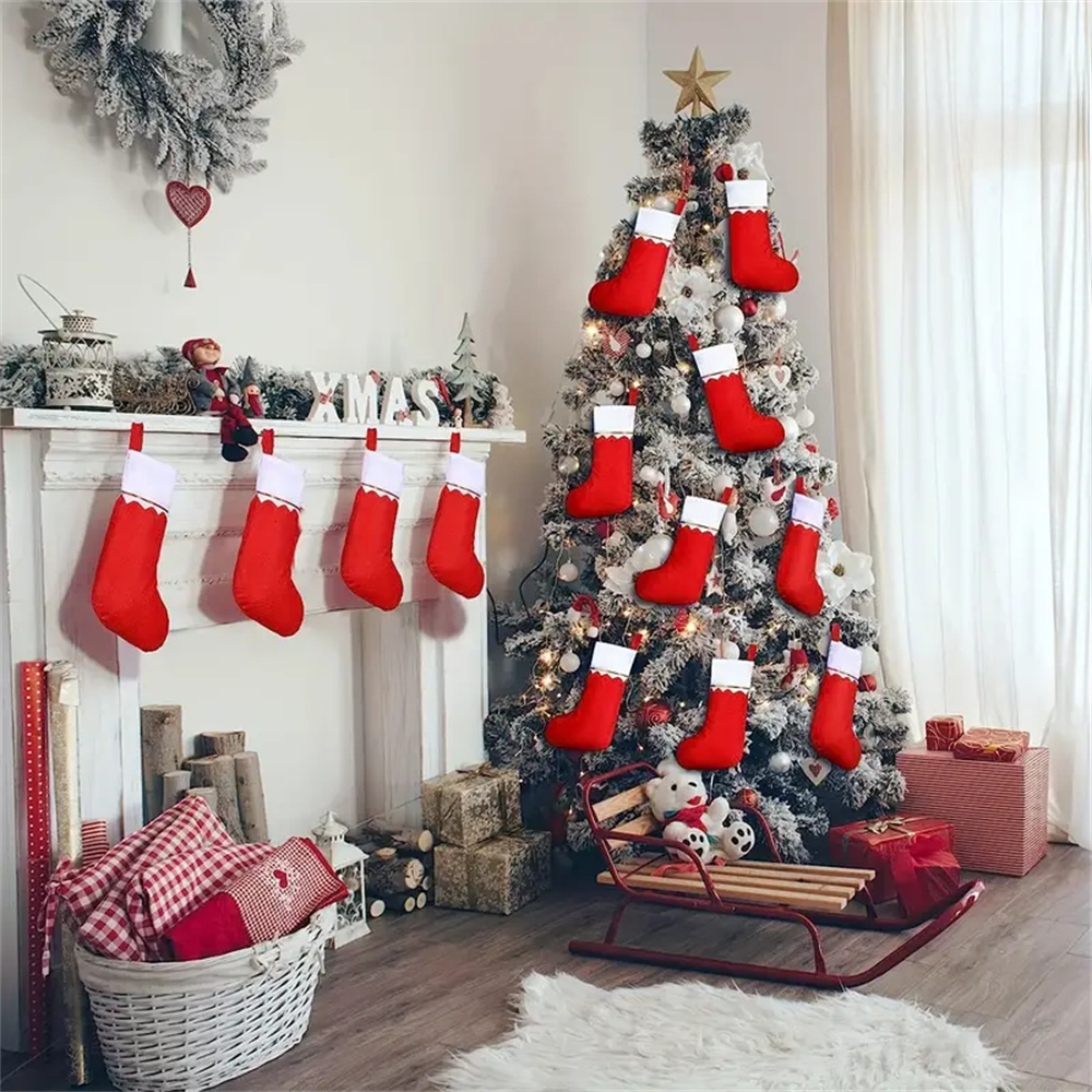 12pcs Red Felt Christmas Stock - Christmas Stocking Hanging 评论和价格
