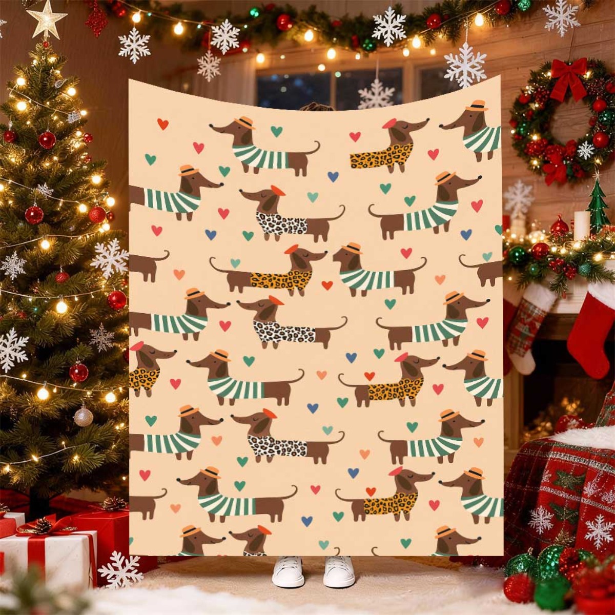 Cute Christmas Dachshund Dog B - Christmas Throw Blanket 评论和价格
