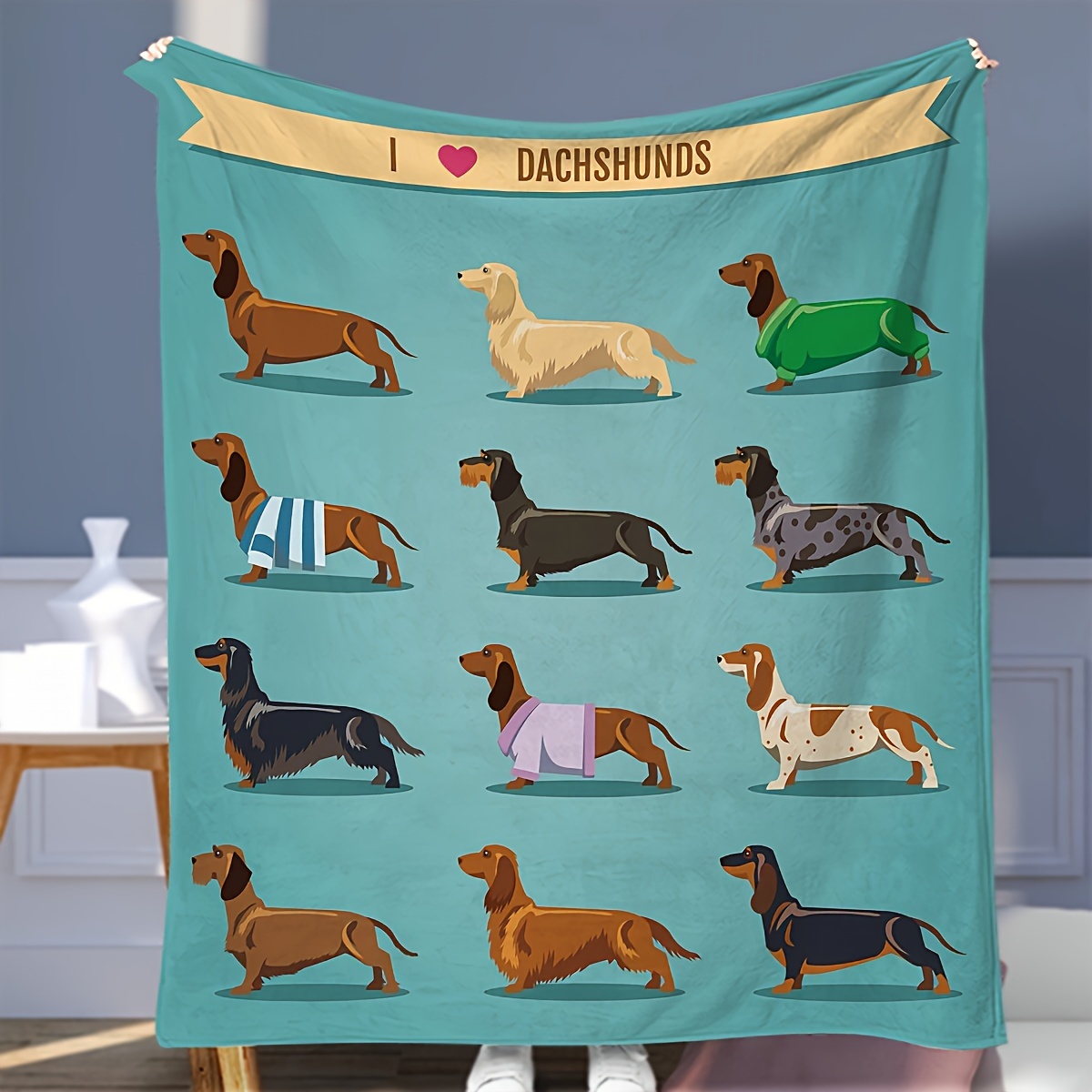 Cute Christmas Dachshund Dog B - Christmas Throw Blanket 评论和价格