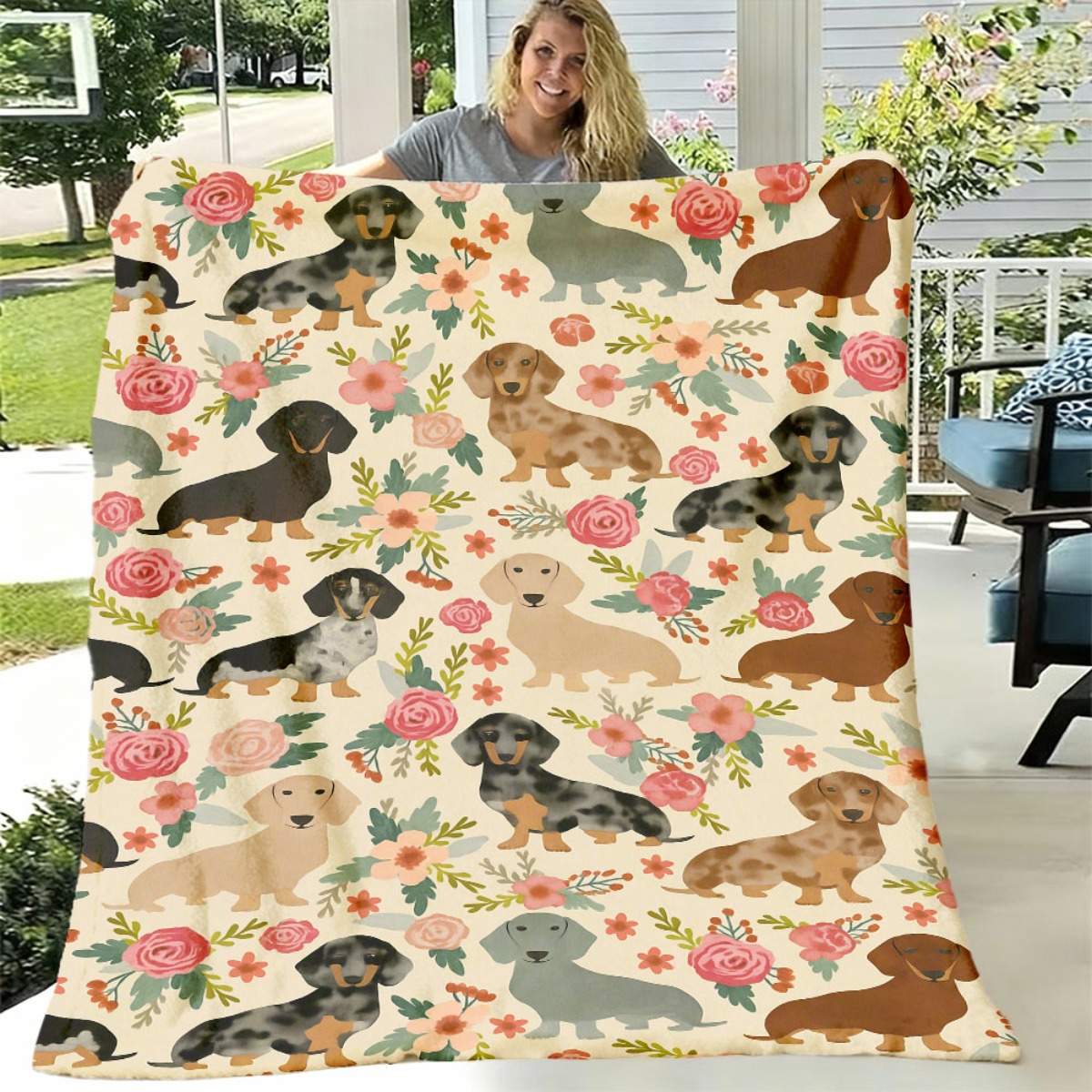 Cute Christmas Dachshund Dog B - Christmas Throw Blanket 评论和价格